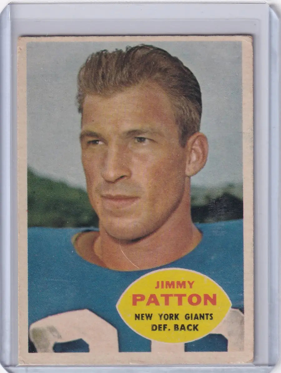 Vintage 1960 Topps Football card of Jim Patton, New York Giants defensive back