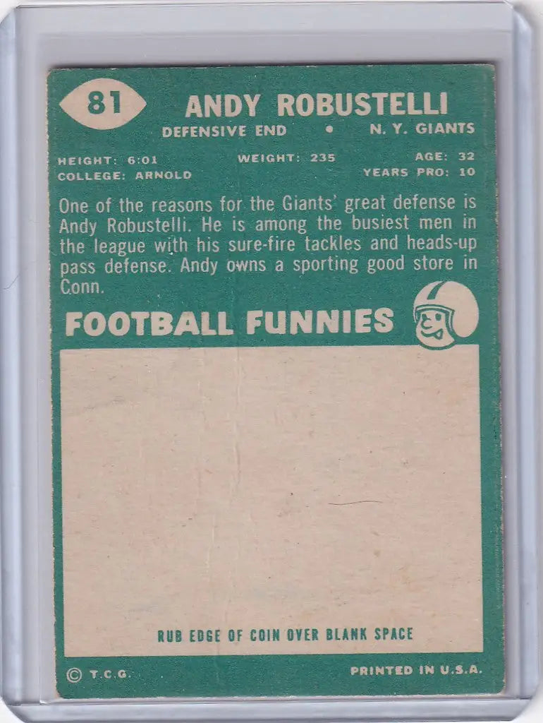 Vintage Topps Football card of Andy Robustelli, N.Y. Giants legend