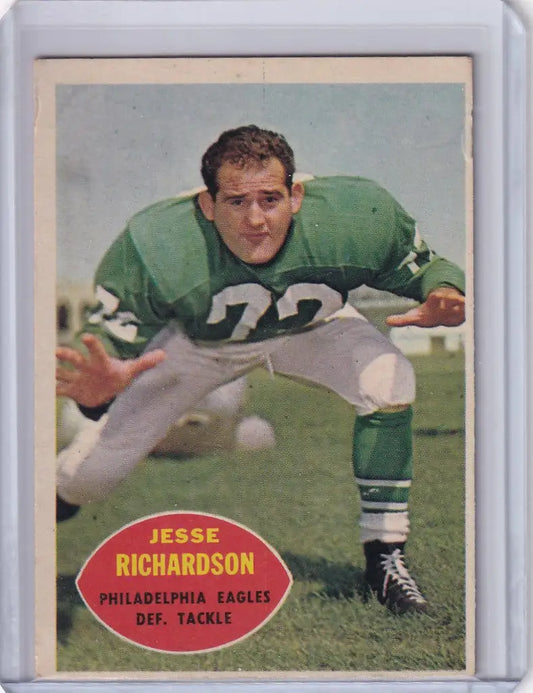Vintage 1960 Topps Football card of Jesse Richardson from the Philadelphia Eagles