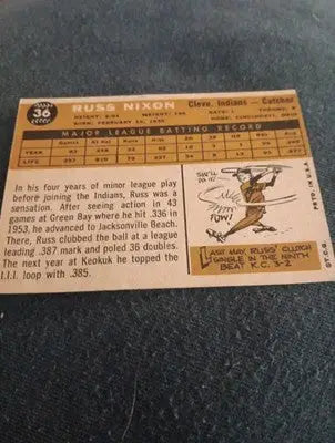 1960 Topps - Russ Nixon #36. Cleveland Indians. EX+ - Baseball Card Single