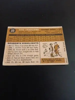 1960 Topps - Tito Francona #30. Cleveland Indians. EX - EX+ - Baseball Card Single