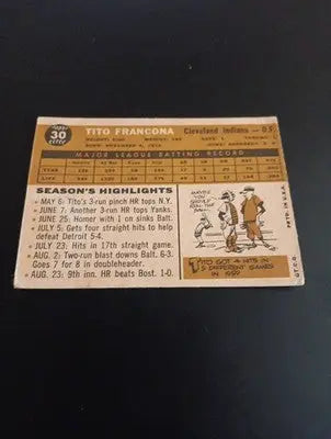 1960 Topps - Tito Francona #30. Cleveland Indians. EX - EX+ - Baseball Card Single