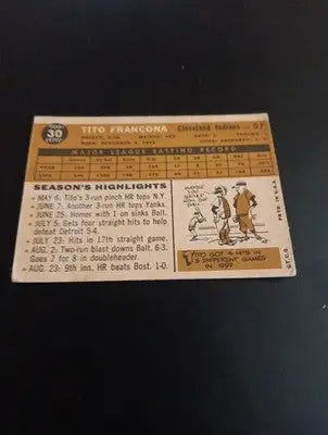 1960 Topps - Tito Francona #30. Cleveland Indians. EX - EX+ - Baseball Card Single
