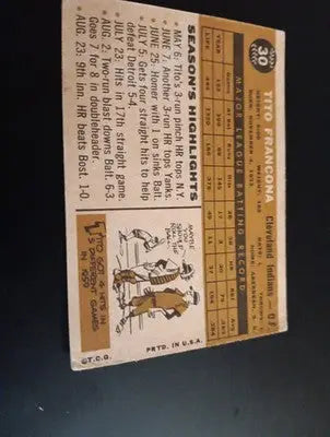 1960 Topps - Tito Francona #30. Cleveland Indians. EX - EX+ - Baseball Card Single