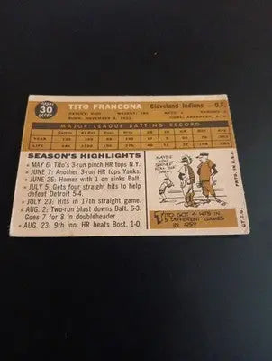 1960 Topps - Tito Francona #30. Cleveland Indians. EX - EX+ - Baseball Card Single