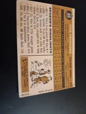 1960 Topps - Tito Francona #30. Cleveland Indians. EX - EX+ - Baseball Card Single