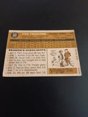 1960 Topps - Tito Francona #30. Cleveland Indians. EX - EX+ - Baseball Card Single
