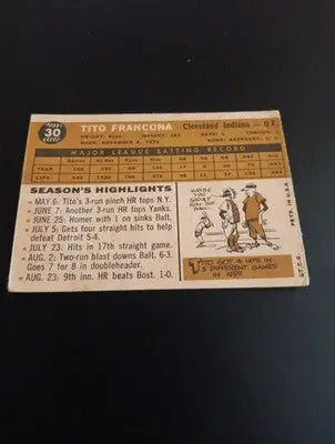 1960 Topps - Tito Francona #30. Cleveland Indians. EX - EX+ - Baseball Card Single