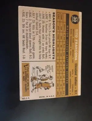 1960 Topps - Tito Francona #30. Cleveland Indians. EX-NRMT - Baseball Card Single