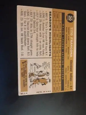 1960 Topps - Tito Francona #30. Cleveland Indians. EX-NRMT - Baseball Card Single