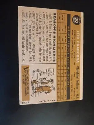 1960 Topps - Tito Francona #30. Cleveland Indians. EX-NRMT - Baseball Card Single