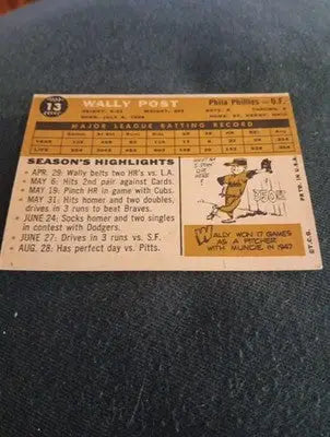 1960 Topps - Wally Post #13. Philadelphia Phillies. EX - Baseball Card Single