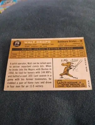1960 Topps - Walt Dropo #79. Baltimore Orioles. minor front mark. VG+ - EX - Baseball Card Single