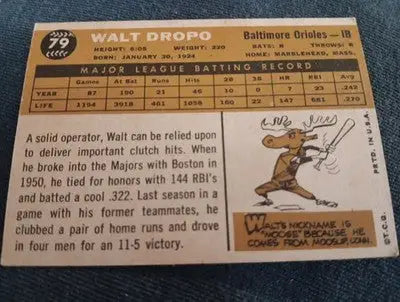 1960 Topps - Walt Dropo #79. Baltimore Orioles. minor front mark. VG+ - EX - Baseball Card Single