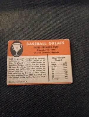 1961 Fleer Baseball Greats - Ty Cobb #14. Tigers. front paper loss. VG - Baseball Card Single