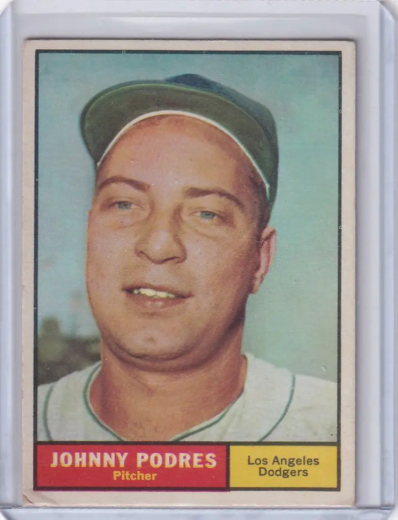 Baseball card of Johnny Podres, Los Angeles Dodgers pitcher from 1961 Topps #109