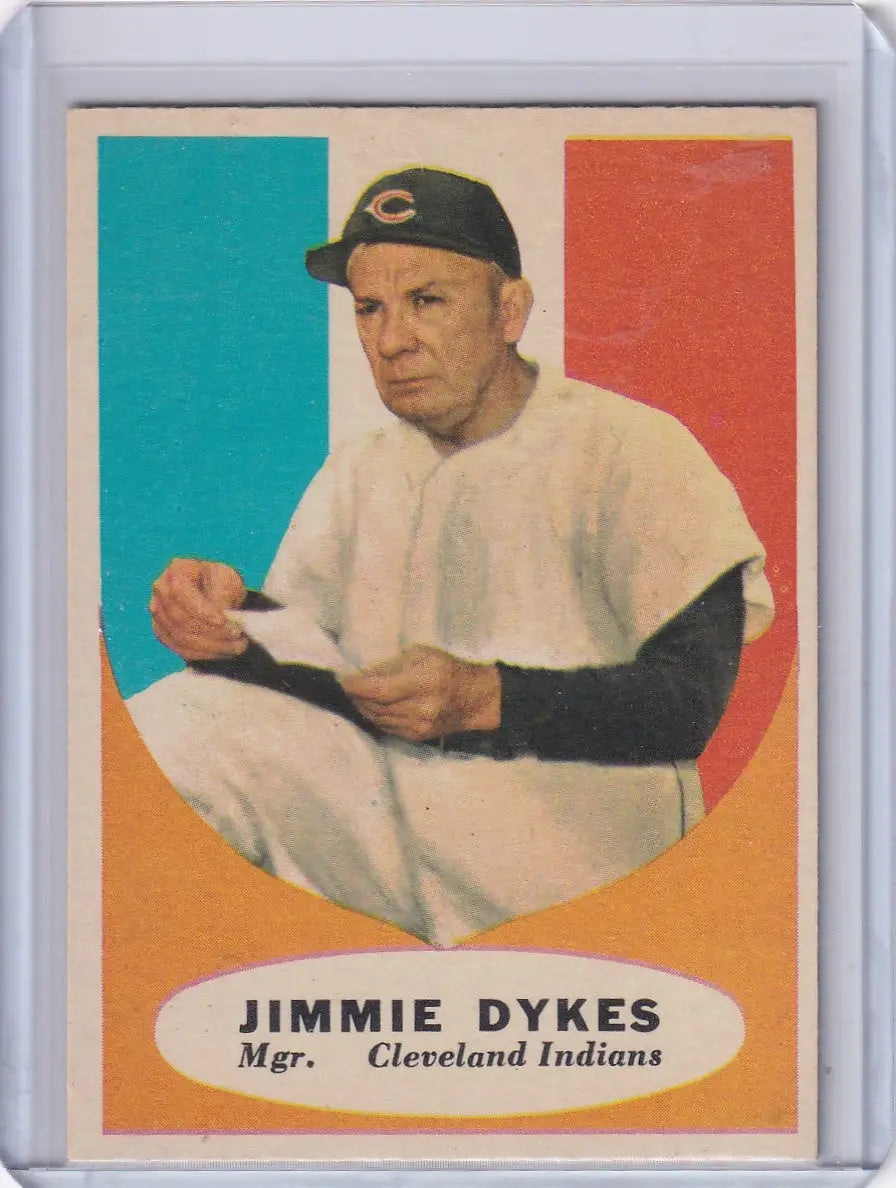 Vintage 1961 Topps Jimmie Dykes card showcasing Cleveland Indians manager in uniform