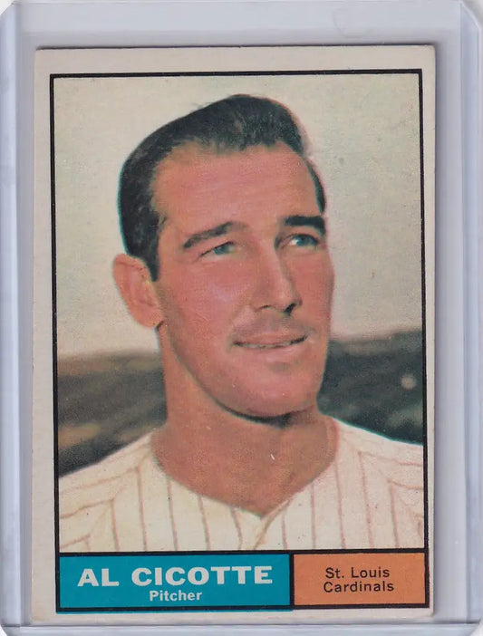 Baseball card of Al Cicotte, pitcher for the St. Louis Cardinals in 1961