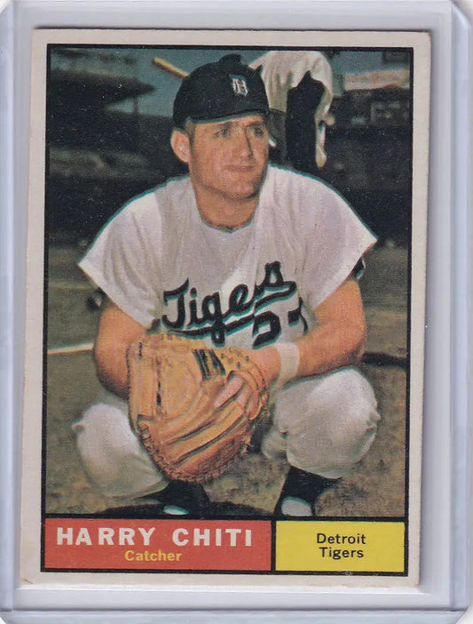 Vintage baseball card of Harry Chiti, catcher for the Detroit Tigers in uniform