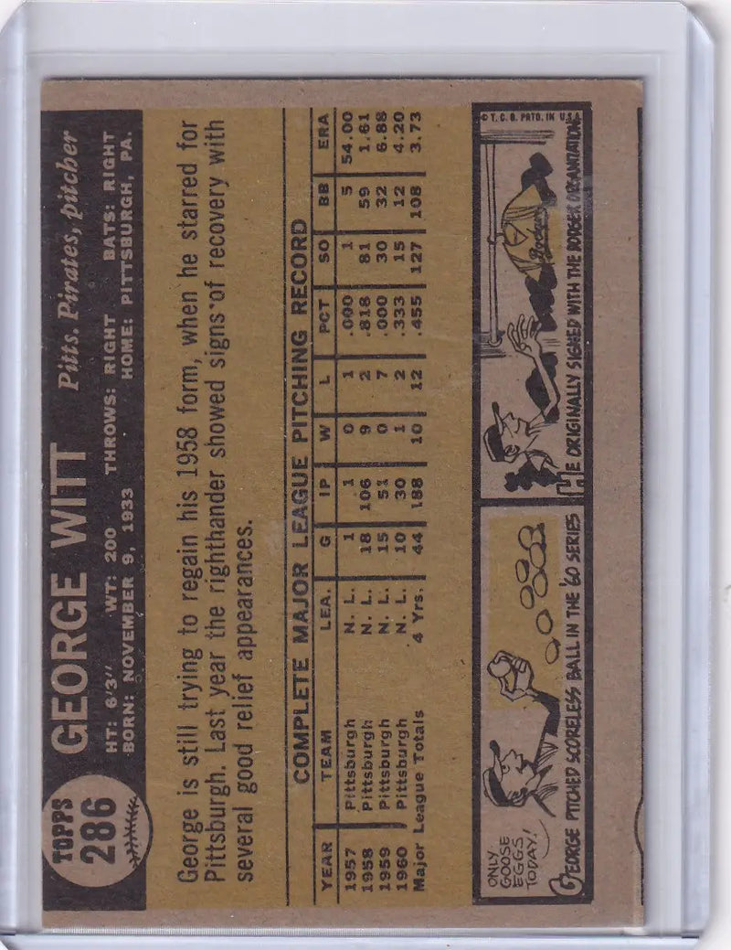 1961 Topps #286 George Witt - Pittsburgh Pirates