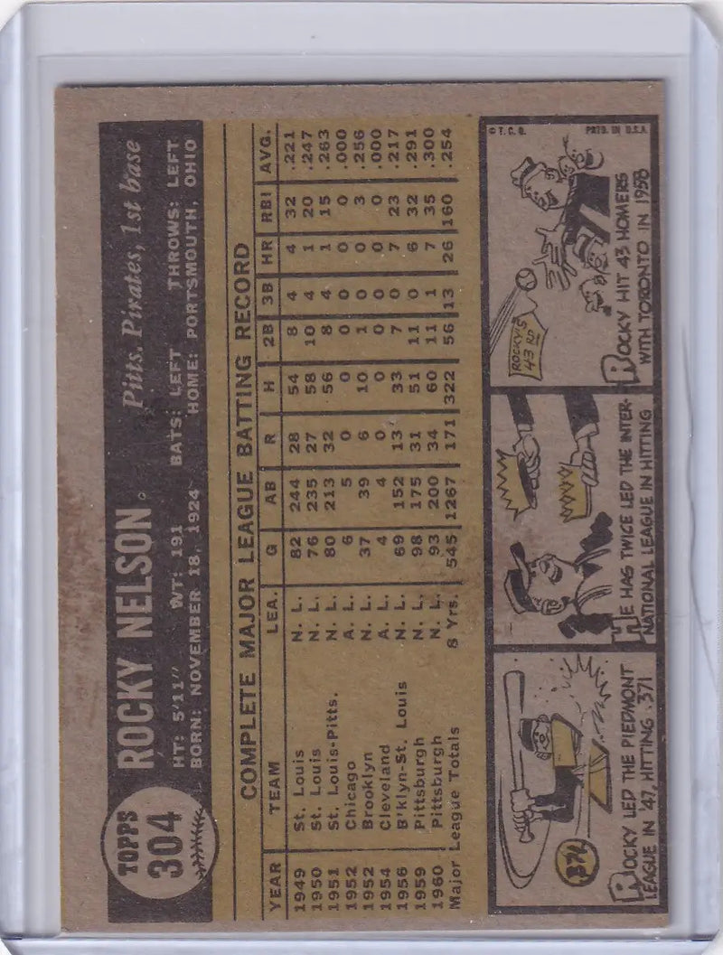 1961 Topps #304 Rocky Nelson - Pittsburgh Pirates