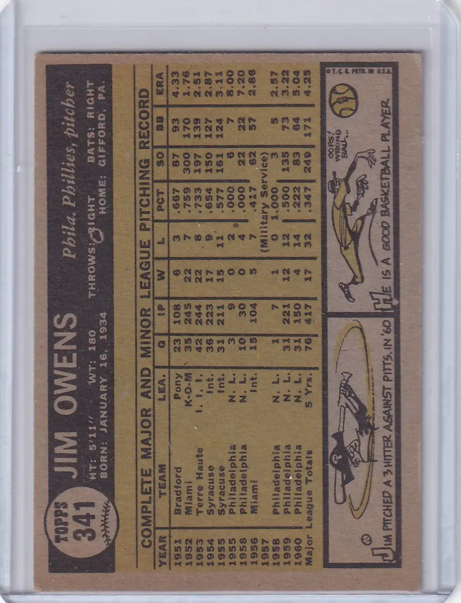 1961 Topps #341 Jim Owens - Philadelphia Phillies