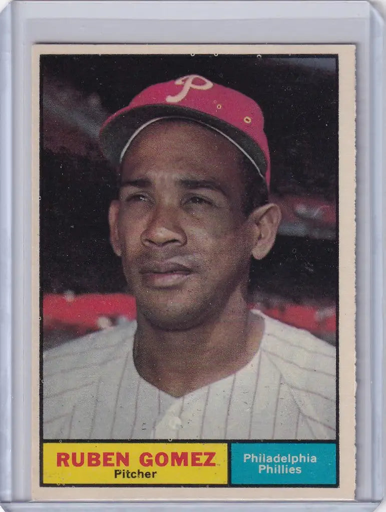 Baseball card of Ruben Gomez from the Philadelphia Phillies 1961 Topps #377