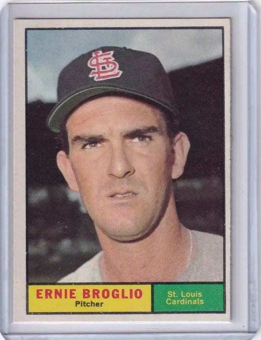 Ernie Broglio trading card from 1961 featuring the St. Louis Cardinals pitcher