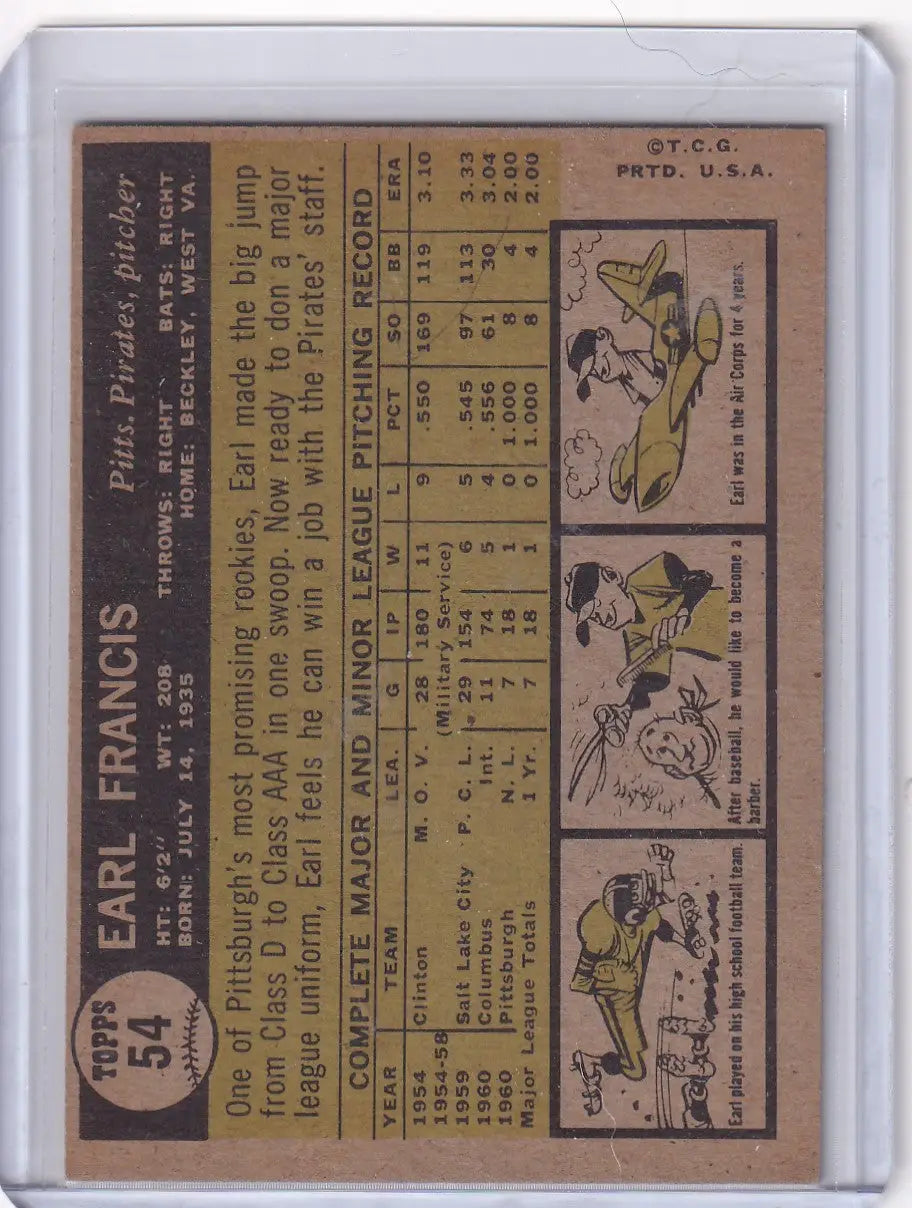 1961 Topps #54 Earl Francis - Pittsburgh Pirates RC