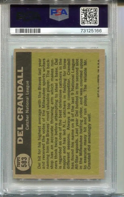 Graded Del Crandall baseball card from 1961 Topps All Star for Milwaukee Braves trading cards