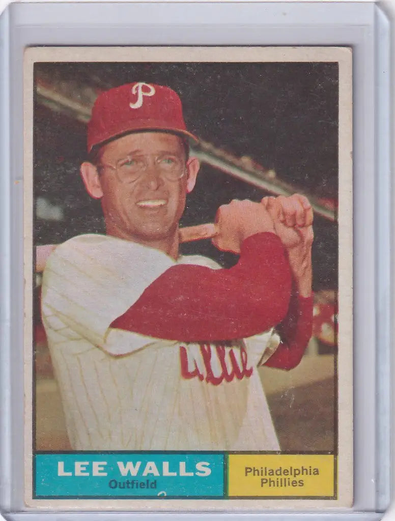 Lee Walls Philadelphia Phillies player in batting stance on 1961 Topps baseball card