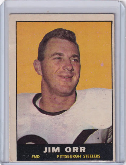 Vintage Topps Football card of Jimmy Orr, Pittsburgh Steelers on yellow background