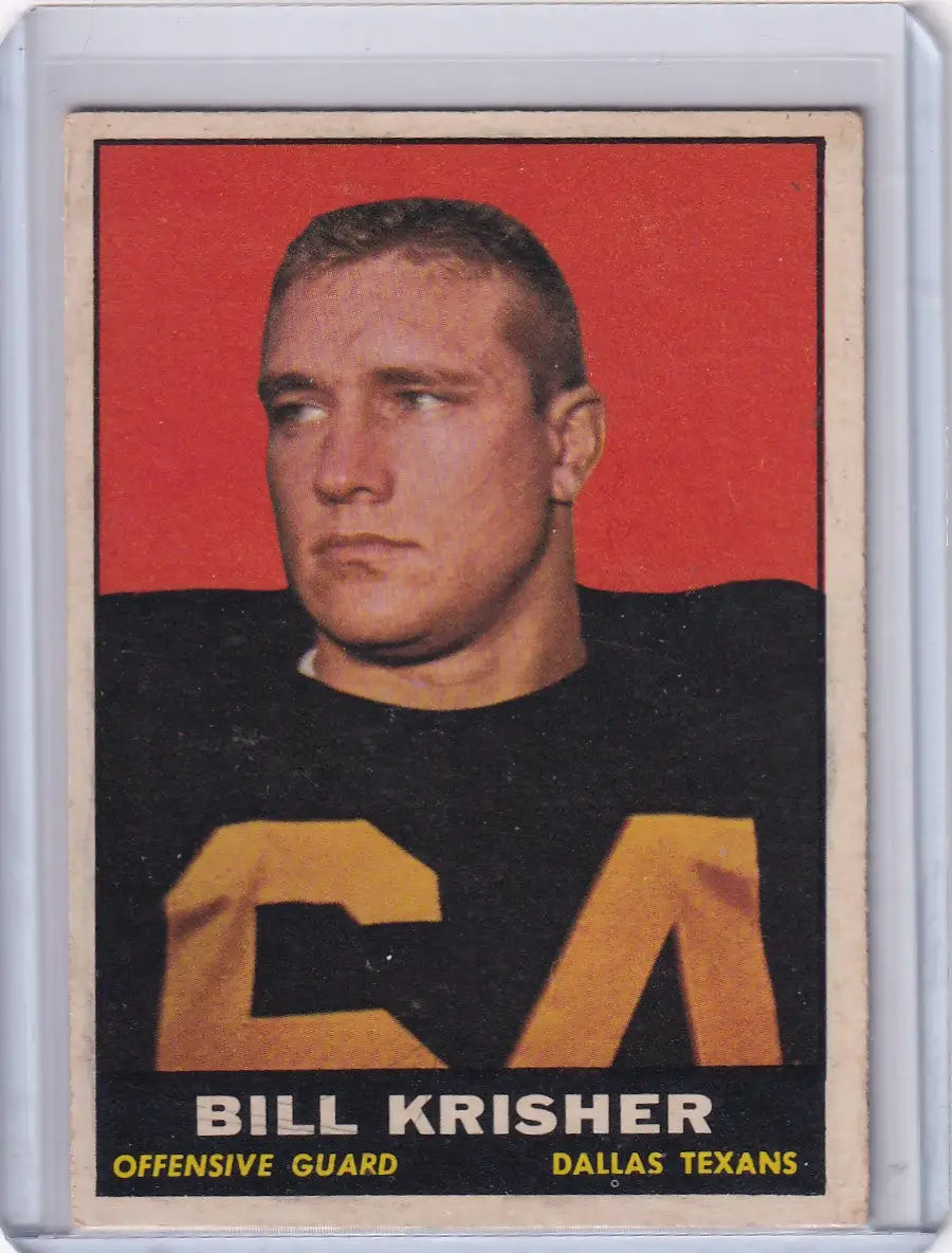 Vintage Topps Football trading card of Bill Krisher, offensive guard for Dallas Texans