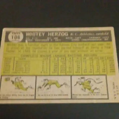 1961 Topps - Whitey Herzog Kansas City Athletics #106. EX Baseball Card - Baseball Card Single