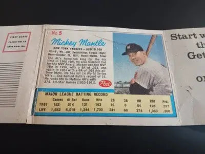 1962 Post Cereal - Mantle & Maris #5 #6. RARE! LIFE Magazine insert. VG - VG+ - Baseball Card Single