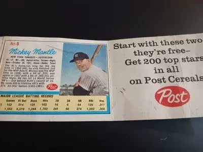 1962 Post Cereal - Mantle & Maris #5 #6. RARE! LIFE Magazine insert. VG - VG+ - Baseball Card Single