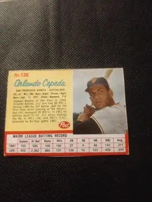1962 Post Cereal - Orlando Cepeda #136. SF Giants. nicely hando cut. EX+ - Baseball Card Single