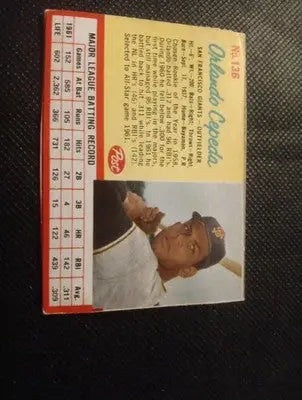 1962 Post Cereal - Orlando Cepeda #136. SF Giants. nicely hando cut. EX+ - Baseball Card Single