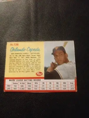 1962 Post Cereal - Orlando Cepeda #136. SF Giants. nicely hando cut. EX+ - Baseball Card Single