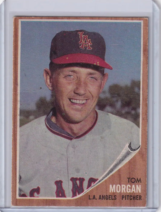 Vintage baseball card of Tom Morgan, Los Angeles Angels pitcher in team uniform