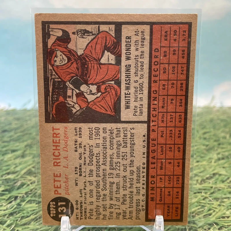 1962 Topps #131 Pete Richert GVG RC Rookie Dodgers 248016 - Baseball Card Single