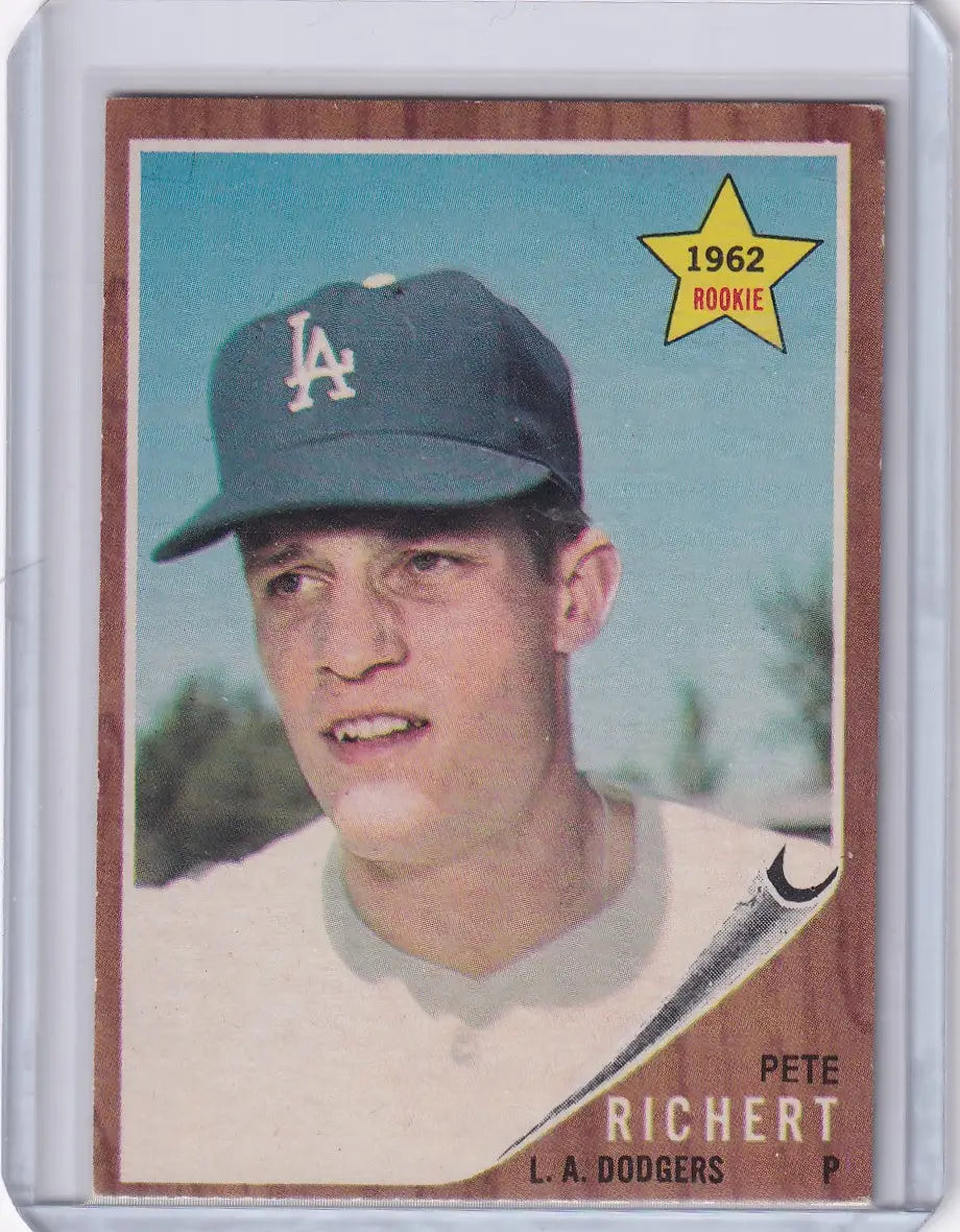 Vintage 1962 Topps Pete Richert Los Angeles Dodgers baseball card in mint condition