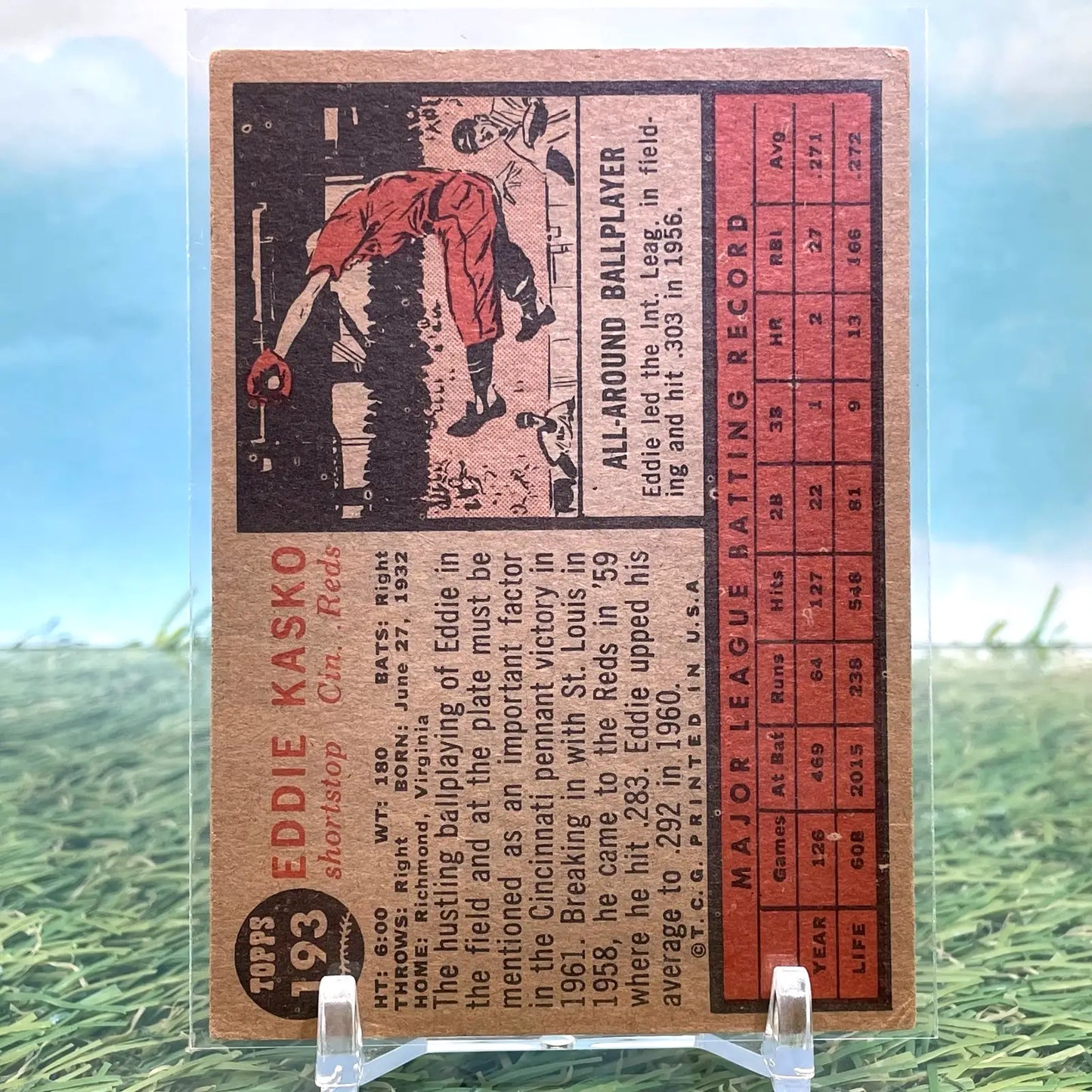 1962 Topps #193A Eddie Kasko Green Tint VG - Baseball Card Single