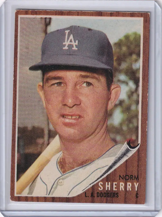 Baseball card of Norm Sherry, Los Angeles Dodgers player, wearing team cap