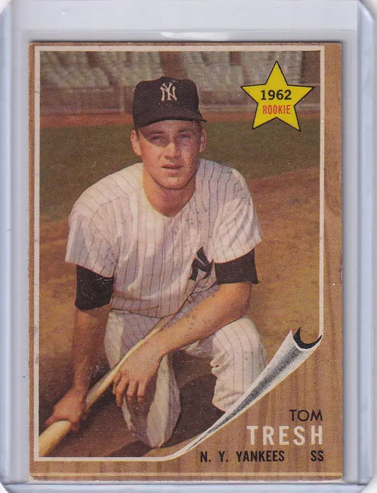 Vintage 1962 Topps Tom Tresh trading card featuring New York Yankees player