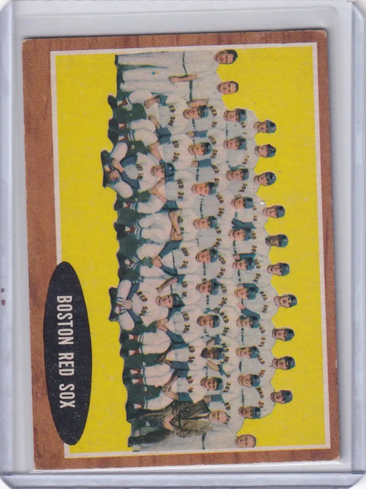 Vintage Boston Red Sox baseball team card from 1962 Topps #334 showcasing the Red Sox team