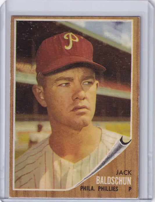 Vintage baseball card of Jack Baldschun from Philadelphia Phillies 1962 Topps RC