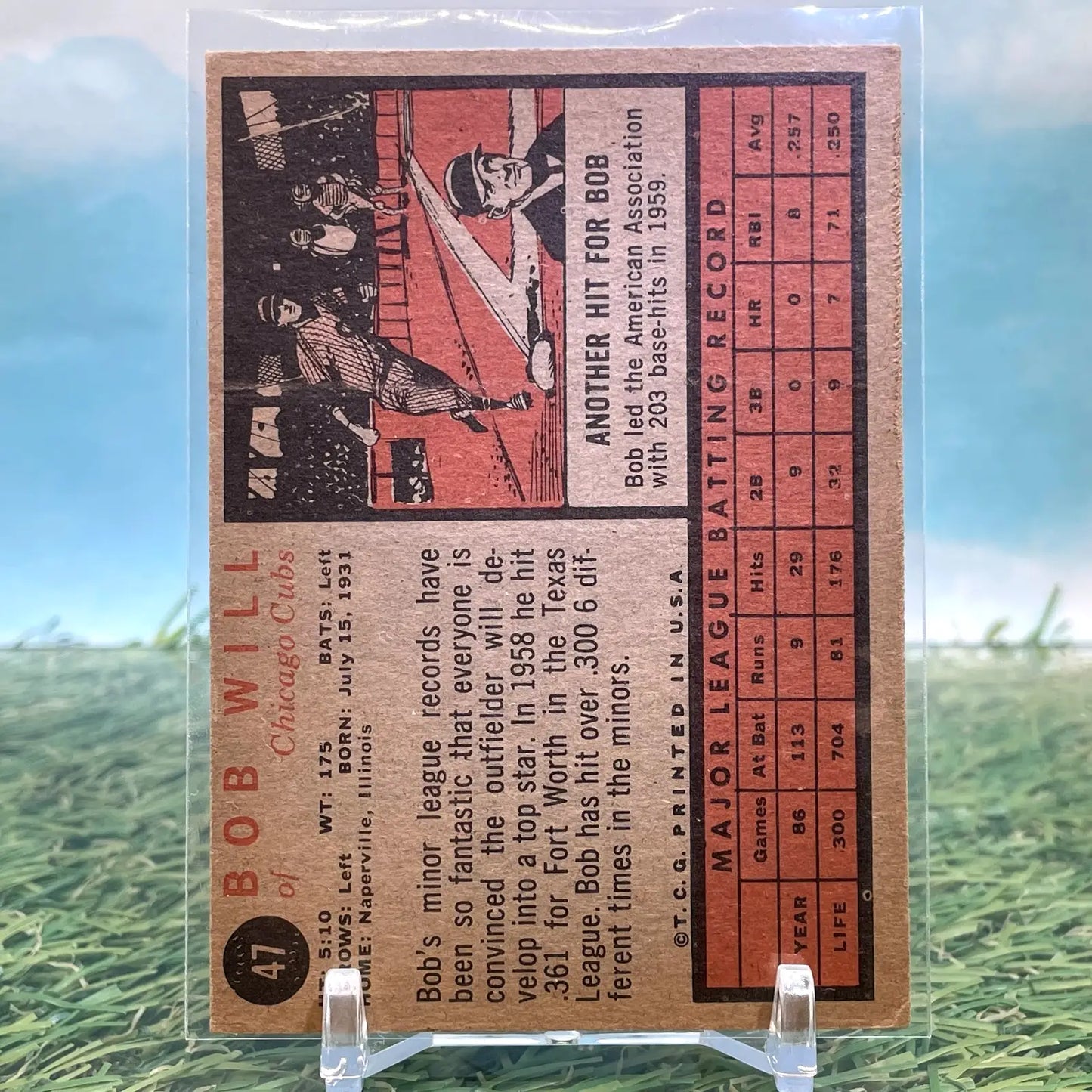 1962 Topps #47 Bob Will Chicago Cubs VG FREE SHIPPING - Baseball Card Single
