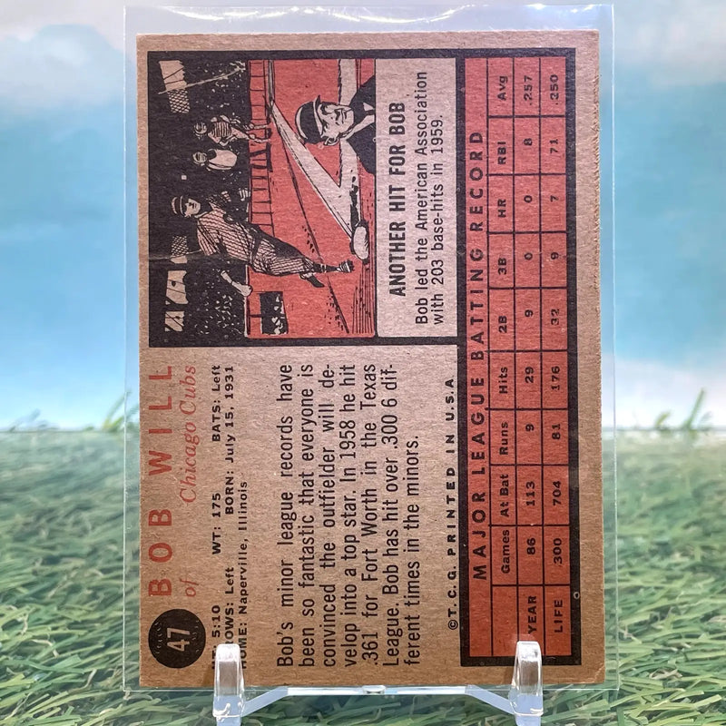 1962 Topps #47 Bob Will Chicago Cubs VG FREE SHIPPING - Baseball Card Single