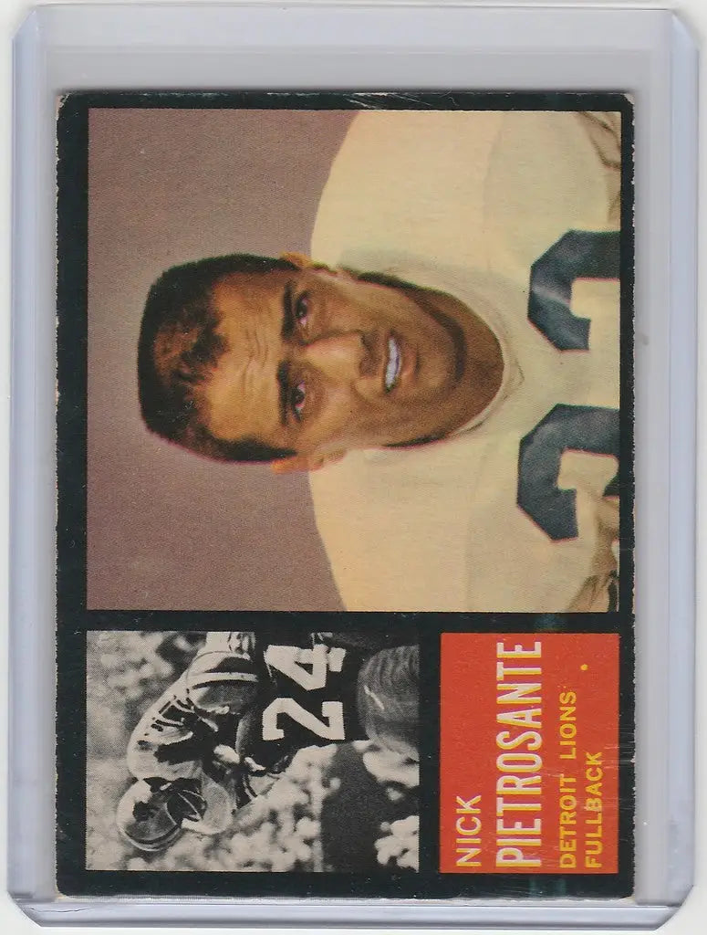 Vintage sports trading card of Nick Pietrosante, Detroit Lions, in white jersey 22